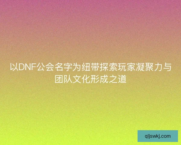 以DNF公会名字为纽带探索玩家凝聚力与团队文化形成之道